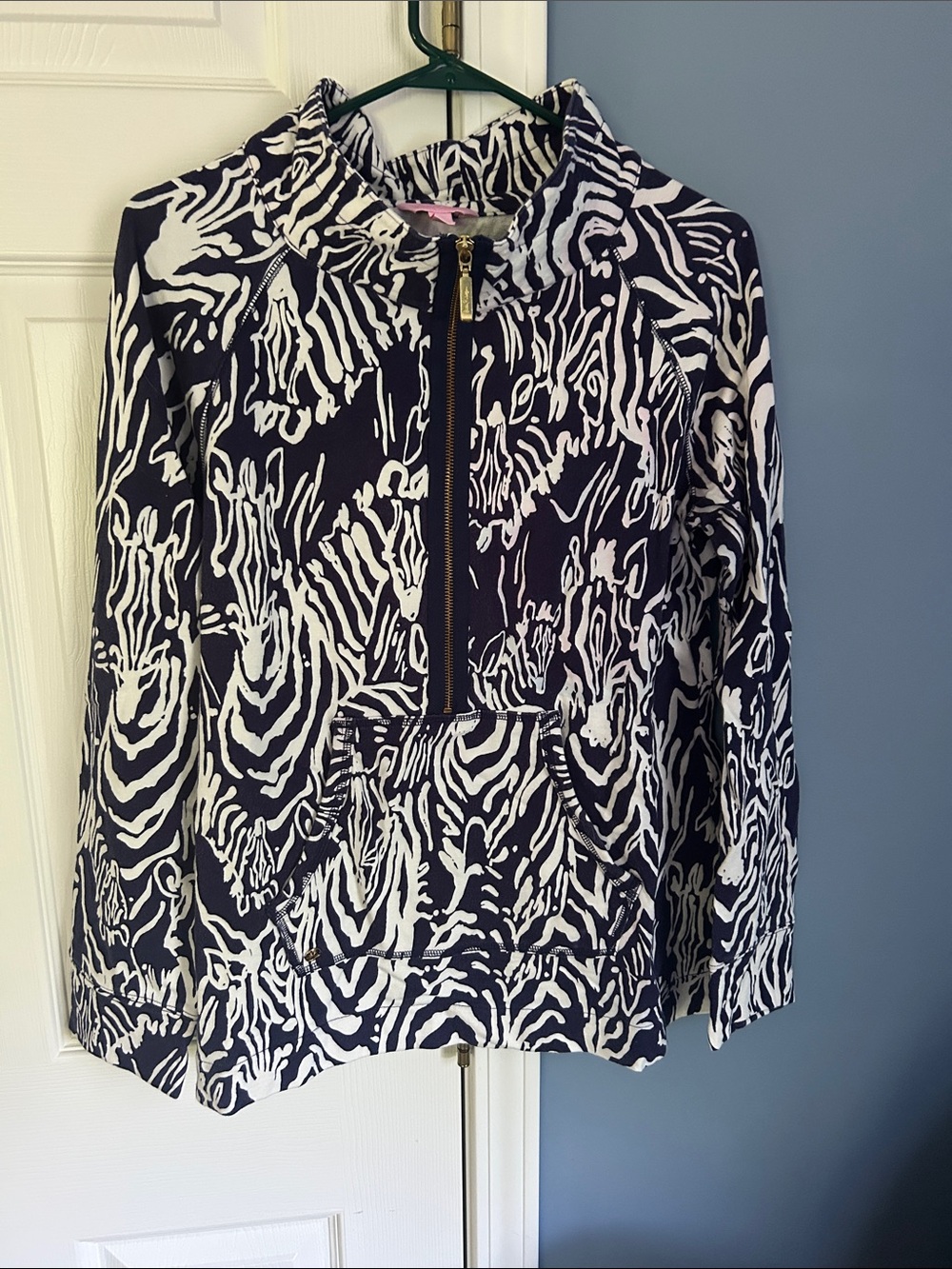 Lilly Pulitzer Navy and White Zebra Print Half-Zip Pullover